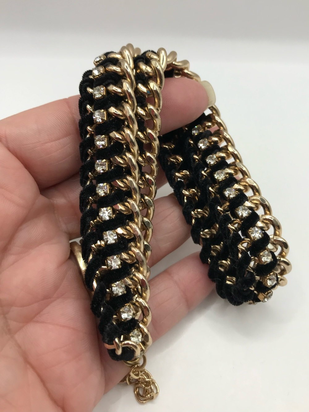Gold-Tone, Black Suede & Rhinestone Collar Necklace - Picture 8 of 8